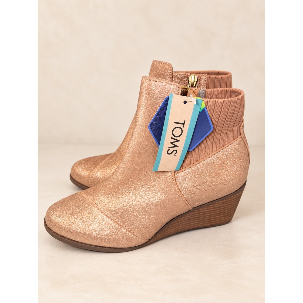TOMS Sadie Rose Gold Metallic Leather Wedge Ankle Boots 7.5 10017380